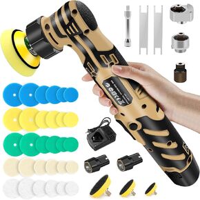 3 Inch Mini Polisher, 12V Cordless Mini Car Polisher with 2Pcs 2.3Ah Batteries & 1/2/3 Inch Backing Plate, Work as DA & RO Buffer Polisher for Car Polishing Detailing Waxing