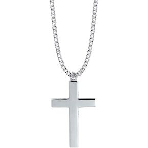TrueFaithJewelry Sterling Silver Plain Cross Pendant Necklace with Our Father Prayer on Back Religious Jewelry, 1 1/2 Inch