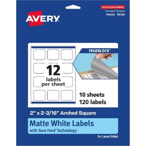 Avery TrueBlock Matte White Arched Square Labels with Sure Feed, 2" x 2-3/16", 120 Matte White Labels, Print-to-The-Edge, Laser/Inkjet Printable Labels, Great for Packaging and Product Labels