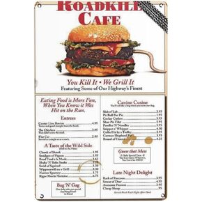 Roadkill Cafe Menu Retro Poster Vintage Metal Tin Sign For Home,Bathroom,Living Room Bedroom,Cafe Bar Pub Man Cave Club Wall Art Decor 6x8inch