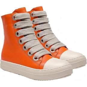 High Top Sneakers for Women Thick Shoe Laces PU Leather Comfort Zipper Platform Walking Shoes