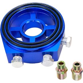 Modengzhe Aluminum Oil Filter Cooler Sandwich Plate Adapter Car Oil Pressure Temperature Gauge Adapter Kit with One 3/4 Fitting and One M20x1.5 Fitting (Blue)