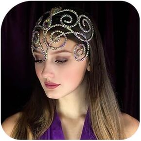 StoneFans ab Crystal Dance Headpiece Rhinestone for Women Bellydance Ballroom Forehead Chain Boho Burlesque Jewelry