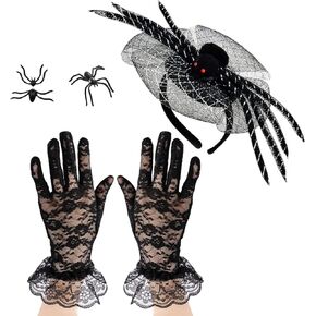 Halloween Spider Web Headband Spider Earrings Lace Gloves Women Black Widow Hair Bands Ear Studs Headpiece Hairband Hair Hoops Sexy Holiday Carnival Party Decorations Cosplay Costume Hair Accessories