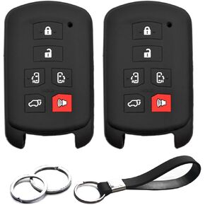 2pcs Compatible with Toyota Sienna Smart 6 Buttons Black Key Fob Cover Case Key Chain Protector Keyless Remote Holder for Toyota Sienna