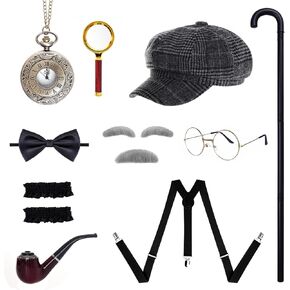 1920s Men Gangster Costume Accessories Set, 13 pcs Men Costume Accessories, Roaring Retro Old Mens Gatsby Accessories 100 Days of School Costume