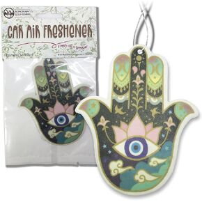 Novelty Air Freshener for Car (Pack of 4) Good Luck Charm Hamsa Evil Eye Protection Driver's Gift (Jasmine)