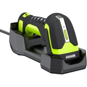 Symcode Wireless Charging Barcode Scanner, 1D/2D/DPM Symbologies, Global Shutter Scan Sensor, Long-Distance 433MHz Wireless & Bluetooth, Industrial Shock and Dust-Proof Barcode Reader, Green