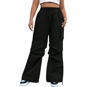 GORGLITTER Women's Plus Size Ruched High Waisted Cargo Pants Flap Pocket Baggy Wide Leg Pants