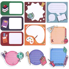 30 Pack Lovely Back to School Sticky Notes, 600 Sheets Self-Adhesive Sticky Note Pads, Mutifunctional Removable Book Pencil Ruler Globe Shapes Memo Pads for Office School Supplies