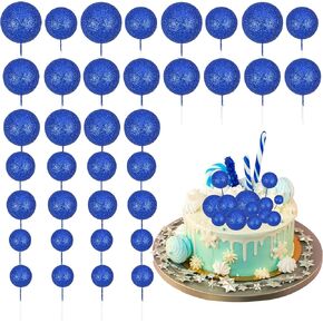 Ephlyn 30Pcs Balls Cake Topper Foam Ball Cake Picks Mini Balloon Cupcake Insert Bubble Balls DIY Decoration for Baby Shower Kids Birthday Party Decorations Pearl White Pink Rose Red