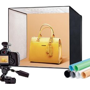 RALENO® Photo Studio Light Box, 24"x23"x24" 65W Portable Professional Adjustable Brightness Shooting Tent Kit with 156 LED Lights 4 Colored Backdrops for Product Photography