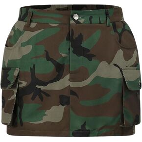 SOLY HUX Women's Plus Size Skirt Camo Print High Waisted Mini Cargo Skirts with Pocket