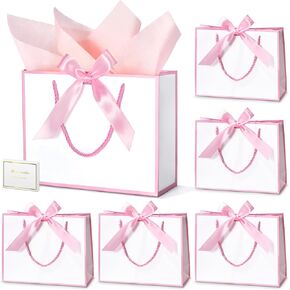 DOYIDE 30 Pcs Thank You Gift Bags with Tissue Paper, 9x7x3.1in Paper Gift Bags with Handles, Gift Wrap Bags with Bow Ribbon for Wedding Birthday Baby Shower Bridesmaid Party