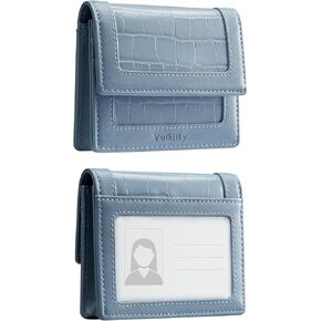 Leather Business Card Holder For Women, Credit Card Case Crocodile Pattern With ID Window Holds Up to 30 Business Cards Black