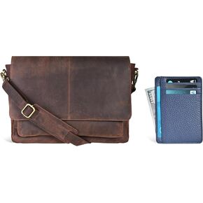 Oak Leathers Leather Wallet for Men & Women - Slim Front Pocket Minimalist & Leather Laptop Messenger Bag Gift Combo for Mens & Women’s