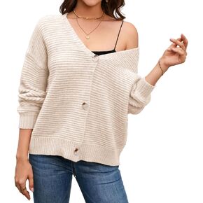 Pullocardi Women's Cardigan Sweaters Lightweight Long Sleeve Ribbed Knit Oversized Cardigans for Women V Neck with 3 Button