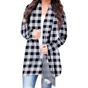 Christmas Cardigan Sweaters for Women Xmas Tree Red Plaid Knitting Open Front Cardigans Holiday Long Sleeve Top