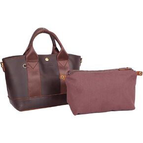 STAR VISTA Concordia Vintage Full Grain Leather Tote, Compact Satchel Handbag, Dark Brown, YKK Zippers, Top Handles, Detachable Cotton bag, Adjustable Shoulder Strap