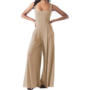 Women Ribbed Racerback Wide Legs Jumpsuit 2024 Casual Sleeveless One Piece Overalls Playsuit Long Pant Rompers