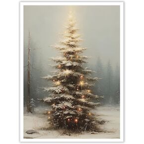 Huabsad Vintage Christmas Tree Wall Art Retro Winter Pine Botanical Aesthetic Pictures Prints Neutral Winter Room Wall Decor Canvas Posters Farmhouse Holiday Wall Decor 12x16in Unframed