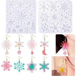 (2 Pack) Resin Earring Molds, Christmas Resin Molds Snowflake Earring Resin Silicone Molds for Epoxy Resin for Women DIY Various Christmas Snowflake Ornaments