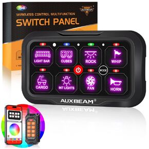 لوحة مفاتيح Auxbeam 12 Gang بلوتوث RGB AC-1200 مع تطبيق وجهاز تحكم عن بعد تبديل تبديل لحظي نابض مفتاح إيقاف الإضاءة الخلفية لشاحنة الطرق الوعرة UTV ATV Car Marine 12-24V مقاومة للماء ضمان لمدة عامين