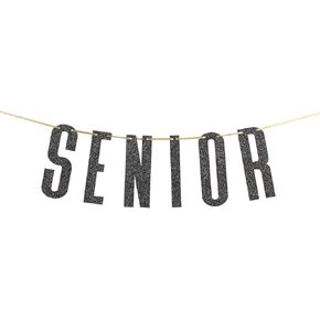 Black Glitter Senior Banner for Congrats Grad Banner - High School College Graduation Party Bunting Decoration
