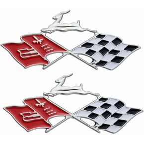 2Pc 1961 Impala Die Cast Rear Quarter Panel Emblem Crossed Flag 3D Badge Sticker KC4525 Replacement for Impala