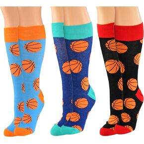 Basketball Socks, Fun Socks, Novelty Socks, Basketball Logo-Unisex-3 Pairs