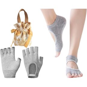 Toeless Yoga Socks and Exercise Yoga Glove Set Comprehensive Anti-Slip Design for Yoga, Pilates, Dance