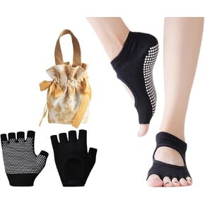Toeless Yoga Socks and Exercise Yoga Glove Set Comprehensive Anti-Slip Design for Yoga, Pilates, Dance in Kuwait