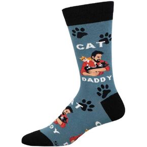 Socksmith Men's Cat Daddy Crew Socks, Blue