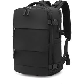 Kono Travel Laptop Backpack with USB Charging Port & Shoe Compartment, Carry On Flight Approved Daypack with 11 Pocket for Women & Men（Beige/Brown）