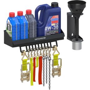6 Quart Motor Oil Storage Rack, Oil Bottle Shelf Mount Caddy, Included funnel Storage, Enclosed Race Trailer Shop Garage Storage Organizer