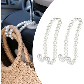 2 PCS Car Seat Headrest Pearl Hook, 4.72" Beautiful Trim Stainless Steel Strong Load-bearing Hook, Multifunctional Hanging Storage for Backpack Cell Phone, Universal for Car Organizer (White)