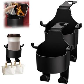 2024 New 3 in 1 Car Hook Backseat Cup Holder for Car Fits Universal Vehicle,Multifunctional Hook for Car Seat Back,Upgrade Multifunction Seat Cup Holder Hook for Car Cup Holder 2 Pack