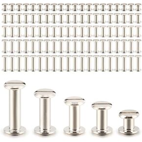 100 Sets Screw Post Metal Chicago Screws Assorted Kit Binding Screw Leather Screw Nail Rivet Chicago Button for DIY Leather Decoration Bookbinding Crafts (5 Sizes, 1/4, 3/8, 1/2, 9/16, 11/16 Inches)