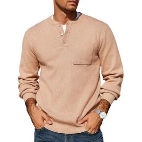 COOFANDY Men's Henley Knit Sweater Long Sleeve Soft Pullover Shirt with Chest Pocket