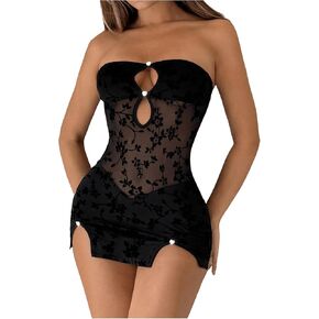Milumia Women's Floral Cut Out Mesh Tube Dress Strapless See Through Bodycon Short Dresses