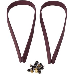 Joyzan Leather Bag Handles, Purse Handbag Strap PU Short Making Handle Replacement Tote Straw Crochet Underarm Shoulder Bags DIY Wallet Sewing Canvas Repair Supplies Accessories Rivets 25.5in 2Pcs