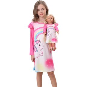 Bow Dream Toddler Girls Dress and Matching American Girl Doll Clothes for Girls Party Birthday Rainbow