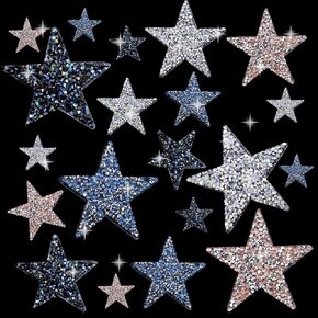 20 Pieces Colorful Star Iron on Patches Rhinestone Adhesive Hot Glue Star Patches Star Shape Glitter Crystal Shiny Patches for Clothing Repair, Jeans, Bags, Hats and DIY Accessory