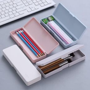 Plastic Pencil Case, 4 Pack Hard Case Crayon Box with Snap Tight Lid, Stackable Design Office Supplies Storage Organizer