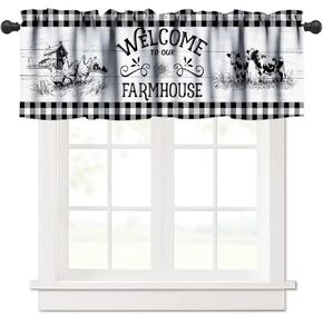 Vintage Farmhouse Valance Curtain, Rustic Floral Glass Bottle Decor Barn Shabby Blue Wood Plank Pattern Kitchen Valances Short Curtain Windows Treatment Drapes for Bathroom Bedroom 18x54in x1 Panels