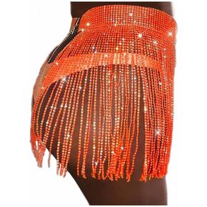 Yokawe Sparkly Crystal Waist Chain Black Rhinestone Tassel Dance Skirt Nightclub Hip Chain Beach Party Ravr Jewelry Accessories for Women and Girls