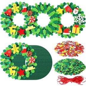 Kits DIY Felt Christmas Tree Wreath Crafts Ornaments Including Xmas Christmas Wreath Stickers Accessory for Kids Making Crafts Christmas Tree Fun Home Activities(12)