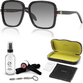 Gucci GG 1066S Squared Shape Sunglasses + Bundle with eSHADES Luxury Eyewear Kit