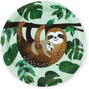 Sloth Plates, 12 ct | Paper Plates for Sloth Party | Sloth Tableware | Tropical Themed Party Supply