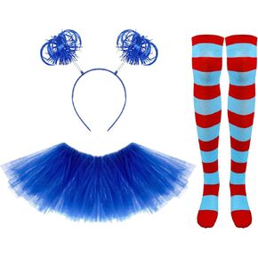 3 Pcs 80s Women Costume Set Tutu Headband Long Knee Thigh High Striped Socks for Halloween